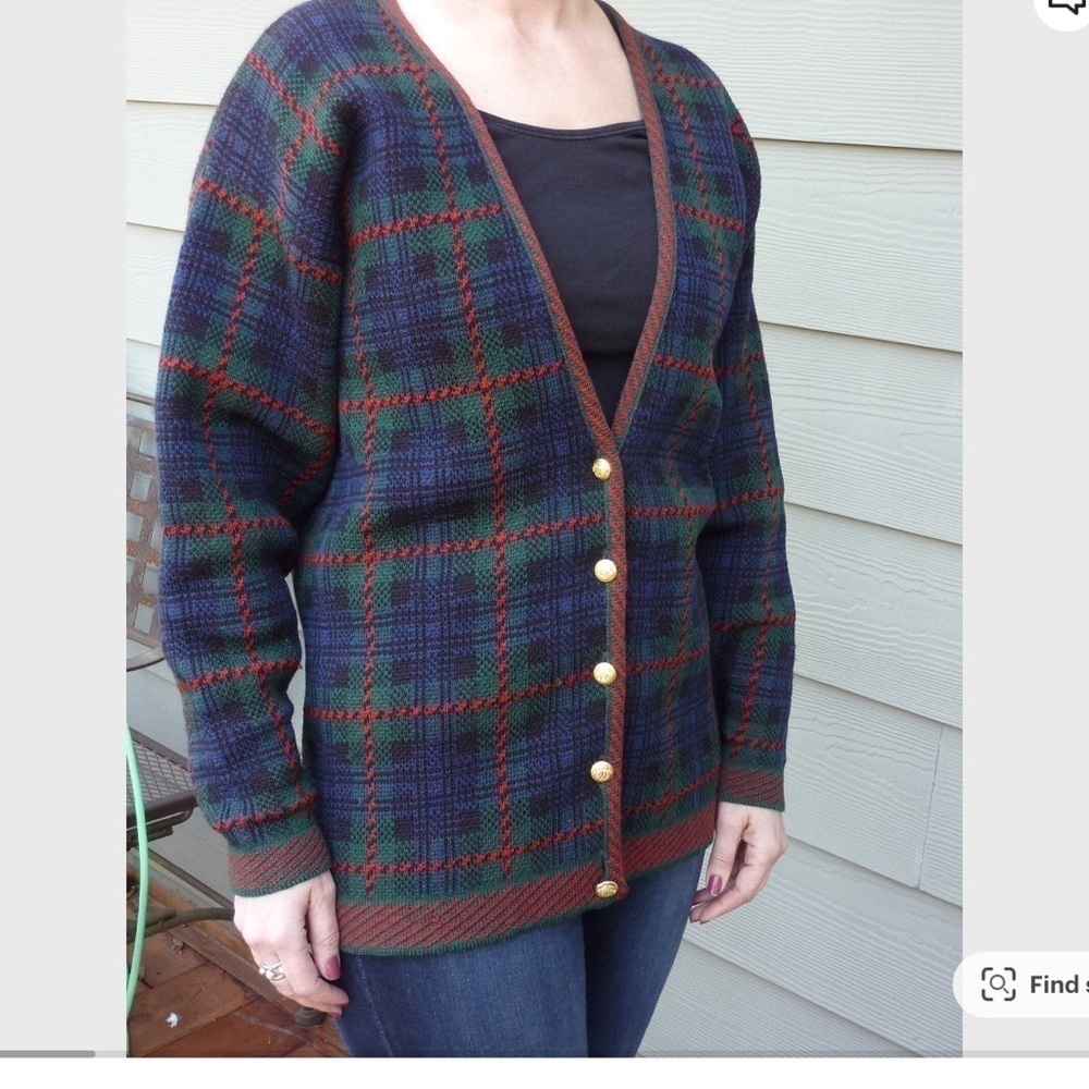 Pendleton Woman's Cardigan Sweater Medium Plaid V Neck Wool Vintage Made in USA - Picture 1 of 6